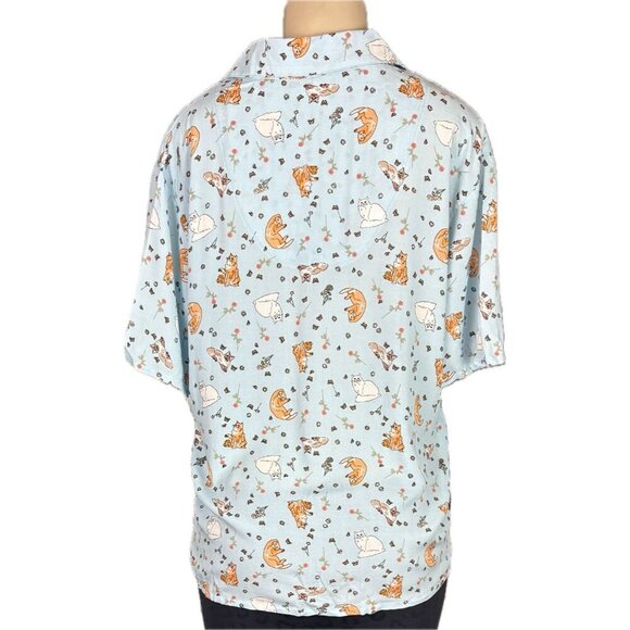 Ed Ellen Degeneres L Cat Floral Print Button Short Sleeve Top-Ankle Pants PJ Set - Picture 6 of 11